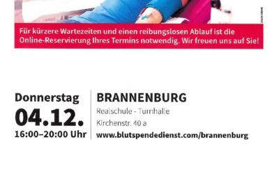 Blutspende-Termin Donnerstag, 04. Dezember 2025 16:00-20:00 Uhr Realschule-Turnhalle Brannenburg