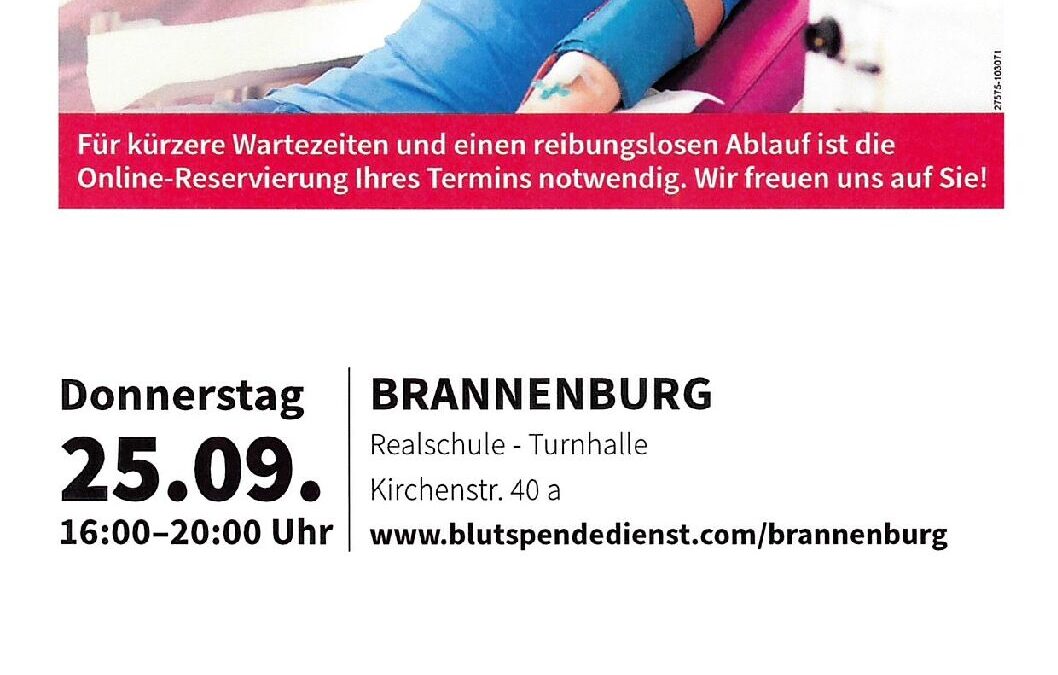 Blutspende-Termin Donnerstag, 25. September 2025 16:00-20:00 Uhr Realschule-Turnhalle Brannenburg